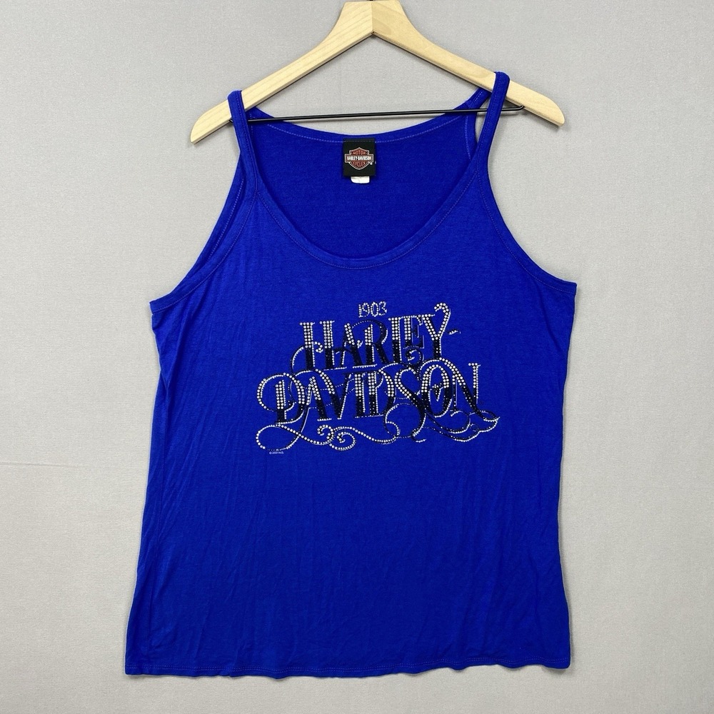 Harley Davidson Tank Top Spaghetti Strap 2XL Rhinestone Sleeveless USA MADE